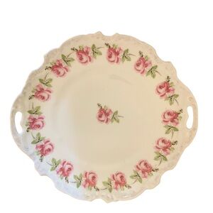 Vintage Rose Porcelain Handled Tray Plate